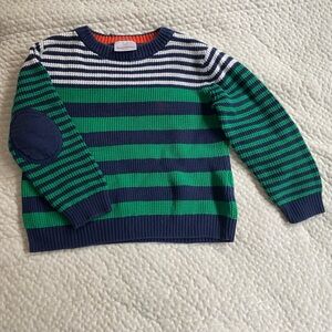 4t Hanna Andersson Navy and Green Striped Crewneck Sweater